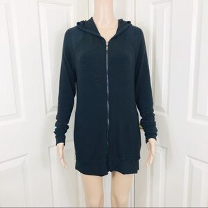 Laila jayde long length zip up black hooded knit cardigan M